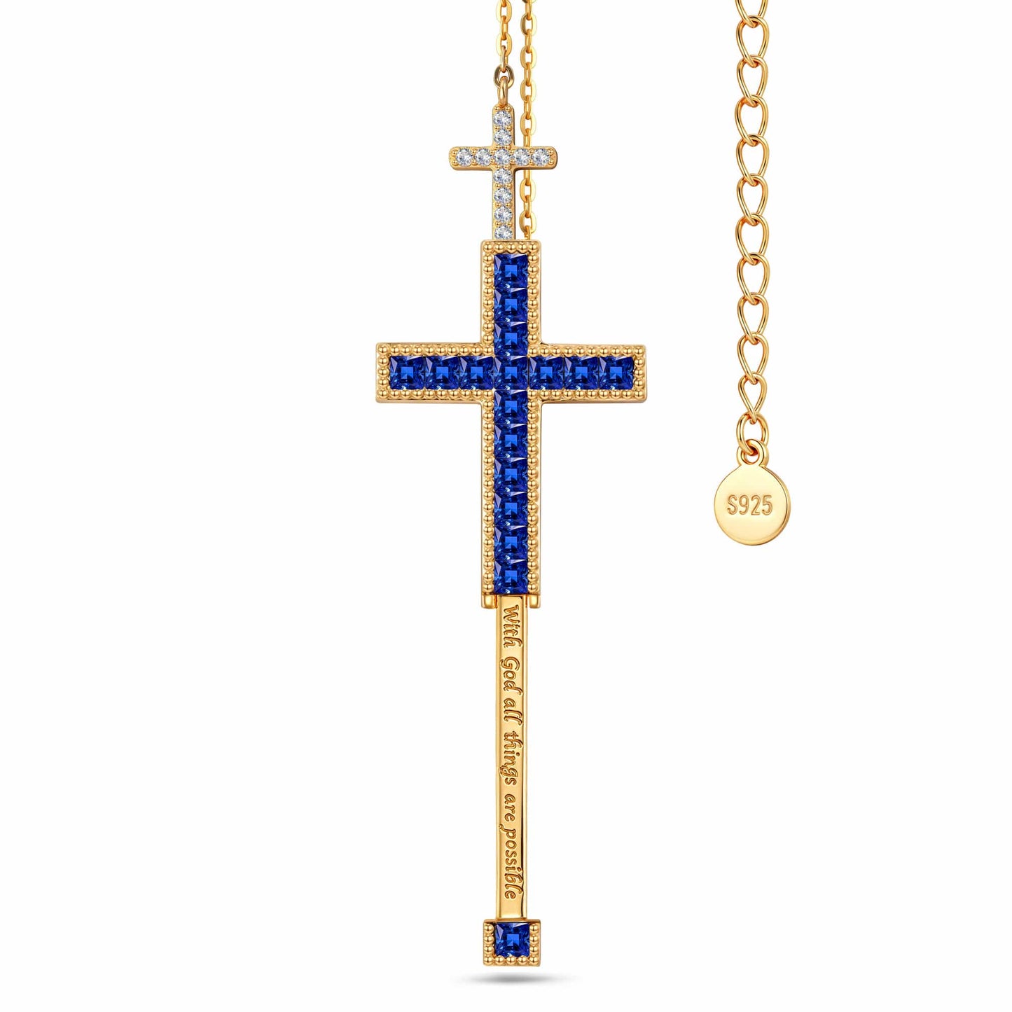 Sterling Silver Sapphire Princess-Cut Station Necklace With 14K Gold Plating (Includes GRC Certification From Gemstone Research Center)