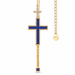 Sterling Silver Sapphire Princess-Cut Station Necklace With 14K Gold Plating (Includes GRC Certification From Gemstone Research Center)