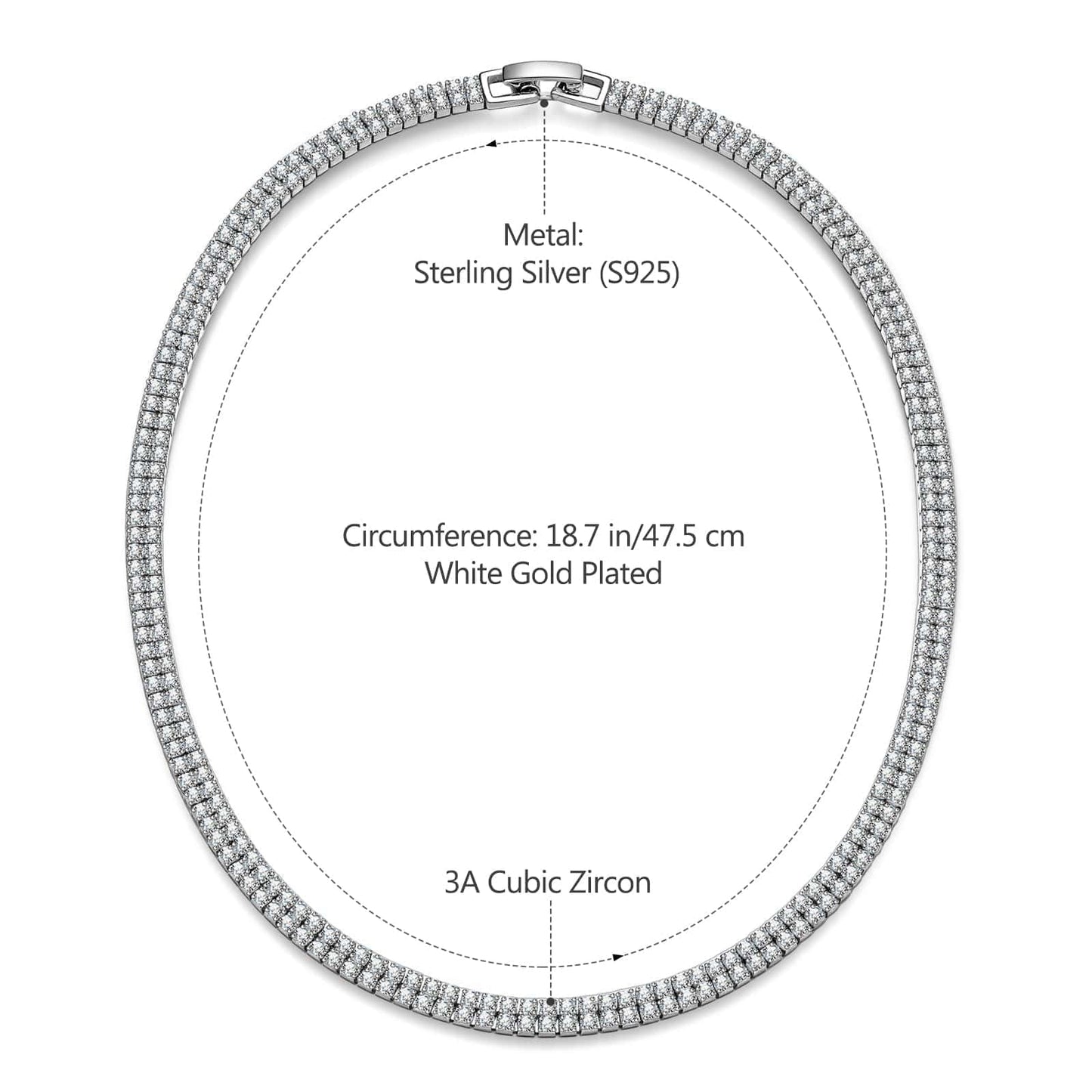 Tarnish-resistant Silver Tennis Necklace Chain In 14K Gold Plated