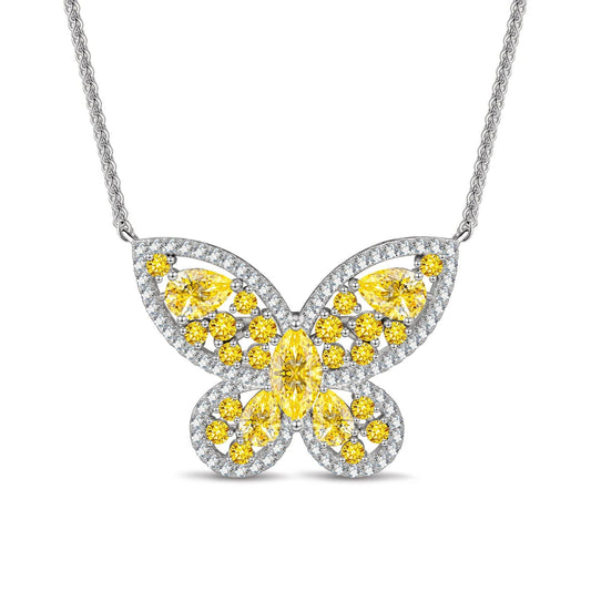 gon- Sterling Silver Brilliant Butterfly Pendant Necklace In White Gold Plated