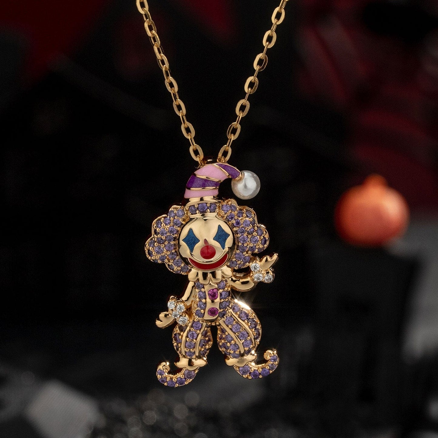 Trickster's Masquerade Tarnish-resistant Silver Necklace With Enamel In 14K Gold Plated