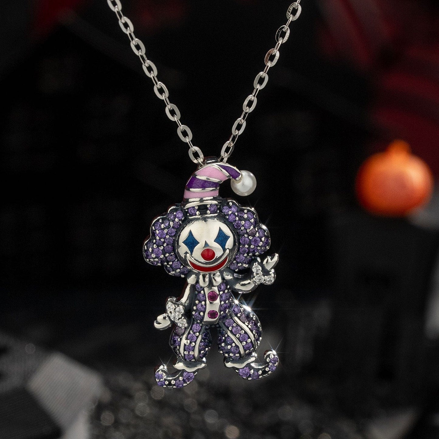 Sterling Silver Trickster's Masquerade Necklace With Enamel In Blackened 925 Sterling Silver