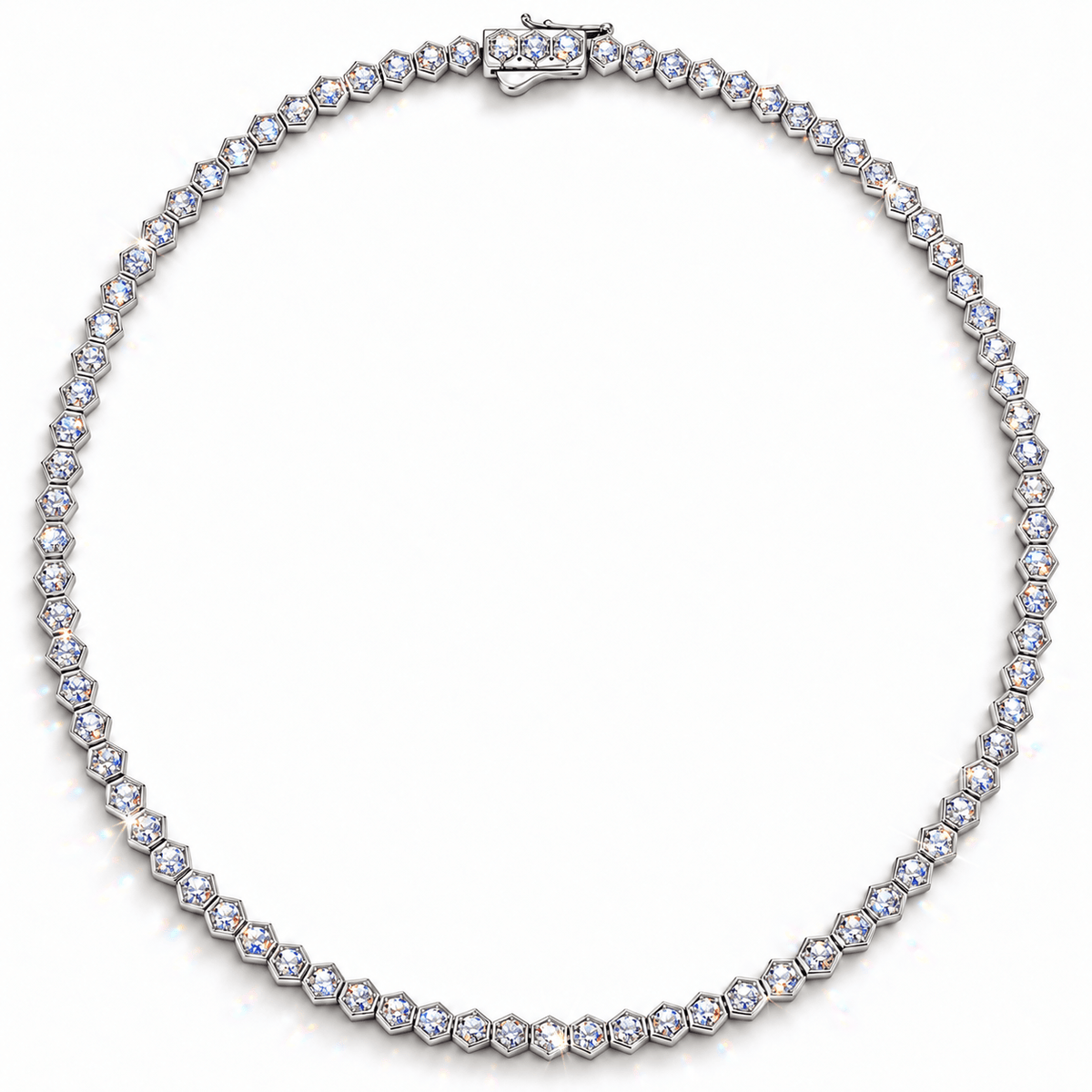 5.8 CTW Lab-Grown Diamond Honeycomb Tennis Necklace In Sterling Silver (S925), 16 in / 40.64 cm (Includes IGI Certification from International Gemological Institute)