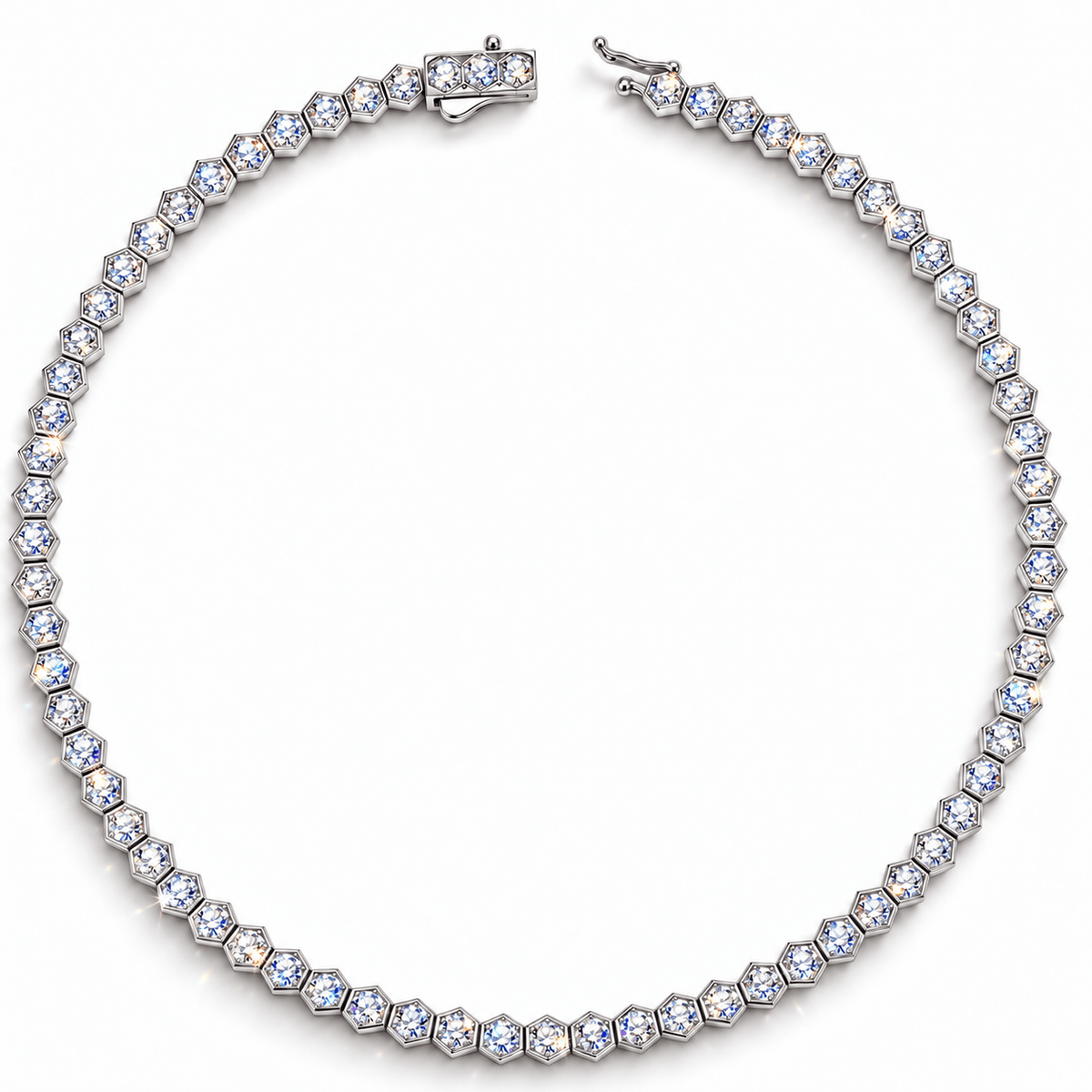 5.8 CTW Lab-Grown Diamond Honeycomb Tennis Necklace In Sterling Silver (S925), 16 in / 40.64 cm (Includes IGI Certification from International Gemological Institute)