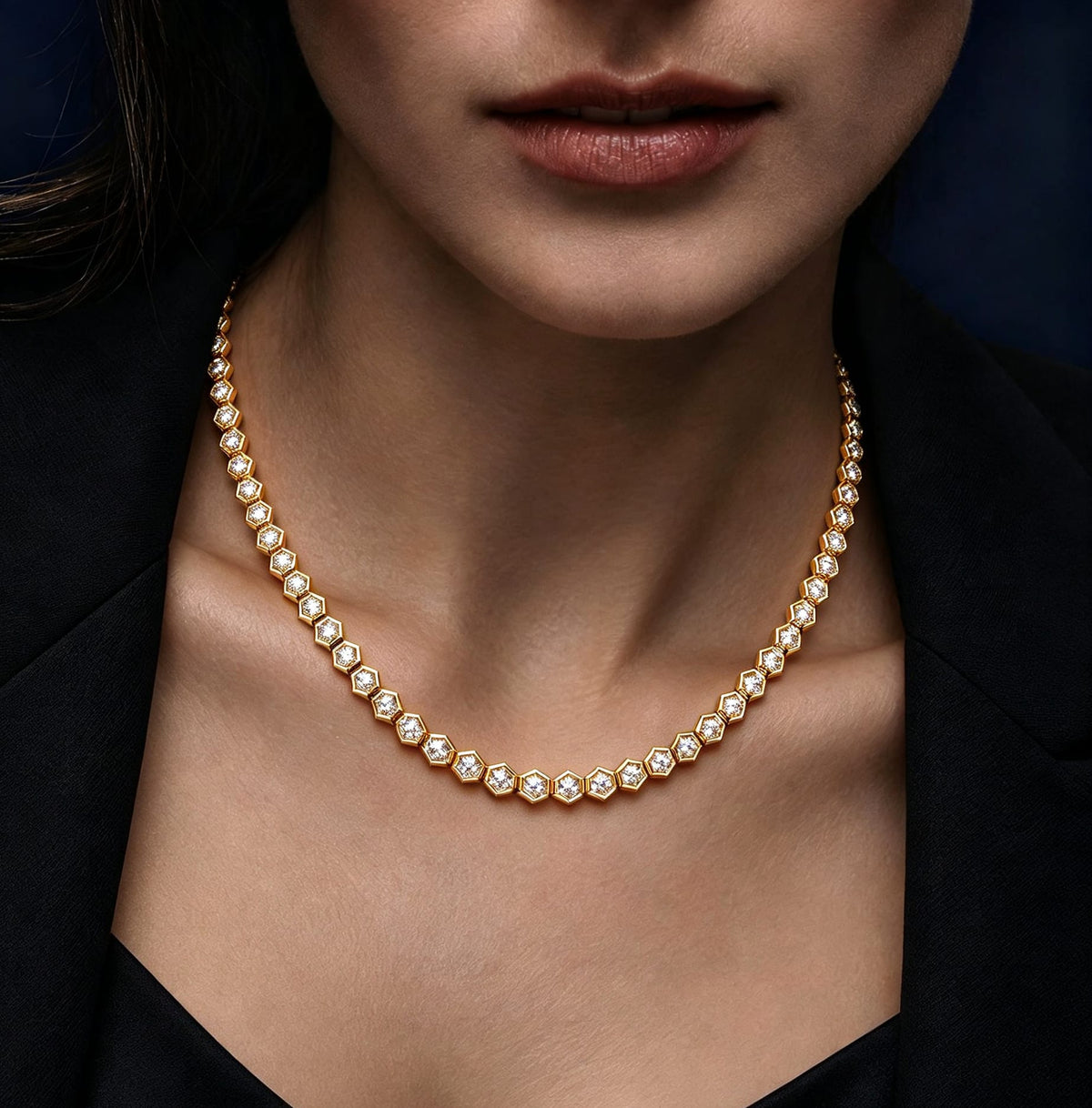 6.5 CTW Lab-Grown Diamond Honeycomb Tennis Necklace In Tarnish-Resistant Silver (S180), 18 in / 45.72 cm (Includes IGI Certification from International Gemological Institute)