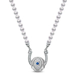Sterling Silver Horseshoe Pearl Necklace In White Gold Plated