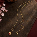 Sterling Silver (S925) JAPONICA REVERIE “Bloom Again” Floral Enamel Charm Necklace Set With 14K Gold Plating