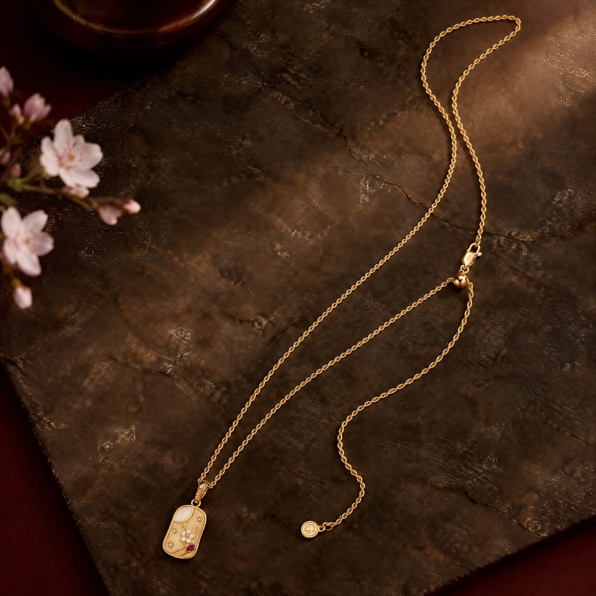Sterling Silver JAPONICA REVERIE Moonlit Blossom Charm Necklace with 14K Gold Plating