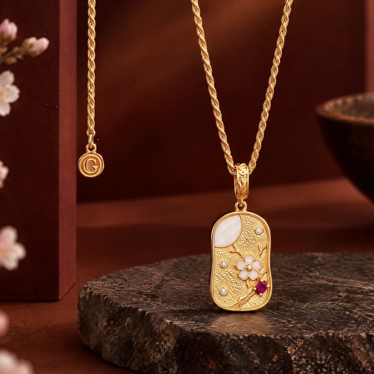 Sterling Silver JAPONICA REVERIE Moonlit Blossom Charm Necklace with 14K Gold Plating