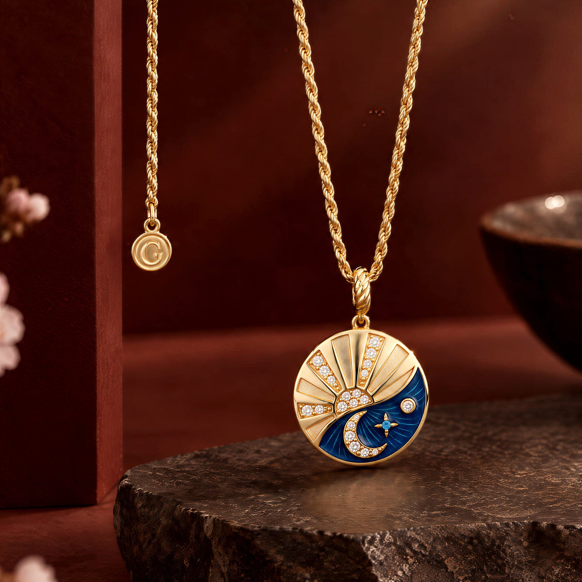 Sterling Silver JAPONICA REVERIE Sun & Moon Enamel Charm Necklace with 14K Gold Plating