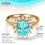 Oval Brilliant Cut Electric Lagoon Hue Lab-Certified Paraiba Tourmaline - Halo Classic Engagement Ring 14K Yellow Gold Plated (Includes GRC Certification from Gemstone Research Center)