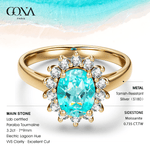 Oval Brilliant Cut Electric Lagoon Hue Lab-Certified Paraiba Tourmaline - Halo Classic Engagement Ring 14K Yellow Gold Plated (Includes GRC Certification from Gemstone Research Center)