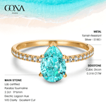 Pear Brilliant Cut Electric Lagoon Hue Lab-Certified Paraiba Tourmaline - Pave Classic Engagement Ring 14K Yellow Gold Plated (Includes GRC Certification from Gemstone Research Center)