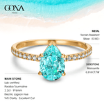 Pear Brilliant Cut Electric Lagoon Hue Lab-Certified Paraiba Tourmaline - Pave Classic Engagement Ring 14K Yellow Gold Plated (Includes GRC Certification from Gemstone Research Center)