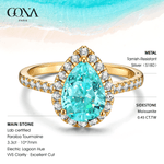 Pear Brilliant Cut Electric Lagoon Hue Lab-Certified Paraiba Tourmaline - Halo Classic Engagement Ring 14K Yellow Gold Plated (Includes GRC Certification from Gemstone Research Center)