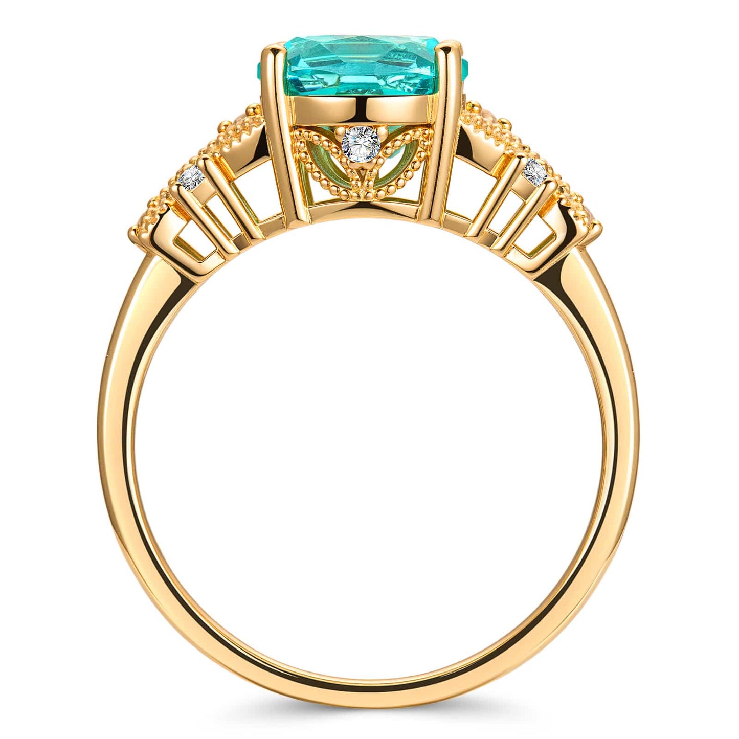 Oval Brilliant Cut Electric Lagoon Hue Lab-Certified Paraiba Tourmaline - Pave Classic Engagement Ring 14K Yellow Gold Plated (Includes GRC Certification from Gemstone Research Center)