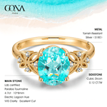 Oval Brilliant Cut Electric Lagoon Hue Lab-Certified Paraiba Tourmaline - Pave Classic Engagement Ring 14K Yellow Gold Plated (Includes GRC Certification from Gemstone Research Center)