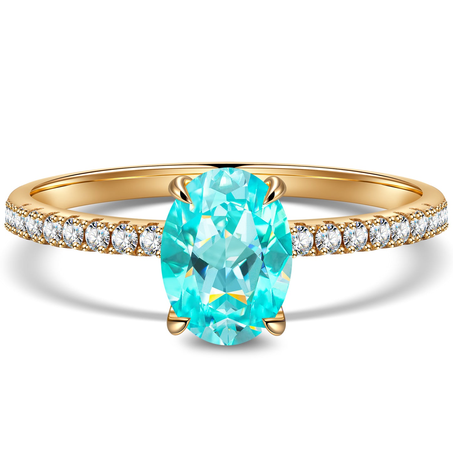 Lab-Grown Oval Brilliant Cut Paraiba - Pave Classic Engagement Ring 14K Yellow Gold Plated (Includes GRC Certification from International Gemological Institute)