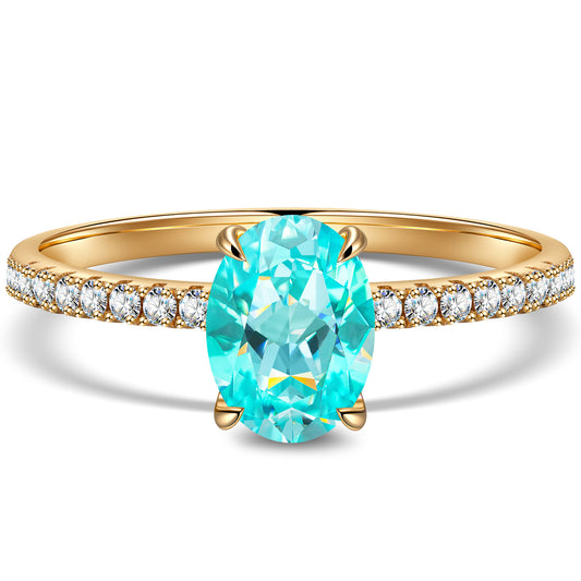 gon- Lab-Grown Oval Brilliant Cut Paraiba - Pave Classic Engagement Ring 14K Yellow Gold Plated (Includes GRC Certification from International Gemological Institute)