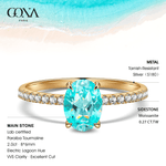 Oval Brilliant Cut Electric Lagoon Hue Lab-Certified Paraiba Tourmaline - Pave Classic Engagement Ring 14K Yellow Gold Plated (Includes GRC Certification from Gemstone Research Center)