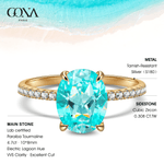 Oval Brilliant Cut Electric Lagoon Hue Lab-Certified Paraiba Tourmaline - Pave Classic Engagement Ring 14K Yellow Gold Plated (Includes GRC Certification from Gemstone Research Center)