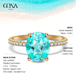 Oval Brilliant Cut Electric Lagoon Hue Lab-Certified Paraiba Tourmaline - Pave Classic Engagement Ring 14K Yellow Gold Plated (Includes GRC Certification from Gemstone Research Center)