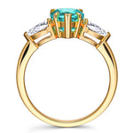 Lab-Grown Pear Brilliant Cut Paraiba - Three Stone Classic Engagement Ring 14K Yellow Gold Plated (Includes GRC Certification from International Gemological Institute)