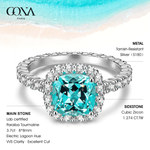 Cushion Cut Electric Lagoon Hue Lab-Certified Paraiba Tourmaline - Halo Classic Engagement Ring White Gold Plated (Includes GRC Certification from Gemstone Research Center)