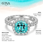 Cushion Cut Electric Lagoon Hue Lab-Certified Paraiba Tourmaline - Halo Classic Engagement Ring White Gold Plated (Includes GRC Certification from Gemstone Research Center)