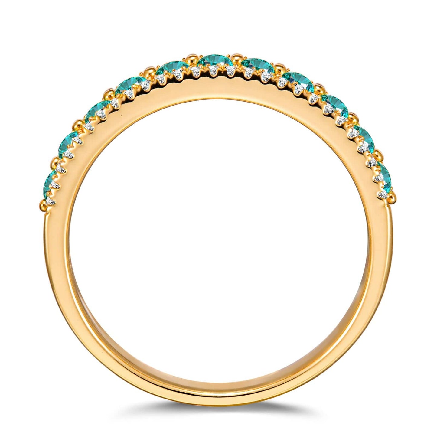 Round Brilliant Cut Electric Lagoon Hue Lab-Certified Paraiba Tourmaline - Half Eternity Ring 14K Yellow Gold Plated (Includes GRC Certification from Gemstone Research Center)