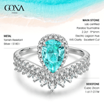 Pear Brilliant Cut Electric Lagoon Hue Lab-Certified Paraiba Tourmaline - Halo Classic Engagement Ring White Gold Plated (Includes GRC Certification from Gemstone Research Center)