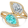 2.20 ct Lab-Grown Pear Brilliant Cut Paraiba and Pear Brilliant Cut Cubic Zirconia - Two Stone Classic Engagement Ring 14K Yellow Gold Plated (Includes GRC Certification from Gemstone Research Center)
