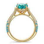 Oval Brilliant Cut Electric Lagoon Hue Lab-Certified Paraiba Tourmaline - Halo Classic Engagement Ring 14K Yellow Gold Plated (Includes GRC Certification from Gemstone Research Center)