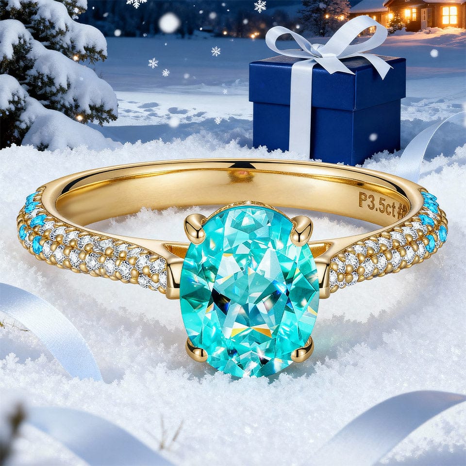 Oval Brilliant Cut Electric Lagoon Hue Lab-Certified Paraiba Tourmaline - Halo Classic Engagement Ring 14K Yellow Gold Plated (Includes GRC Certification from Gemstone Research Center)