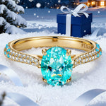 Oval Brilliant Cut Electric Lagoon Hue Lab-Certified Paraiba Tourmaline - Halo Classic Engagement Ring 14K Yellow Gold Plated (Includes GRC Certification from Gemstone Research Center)