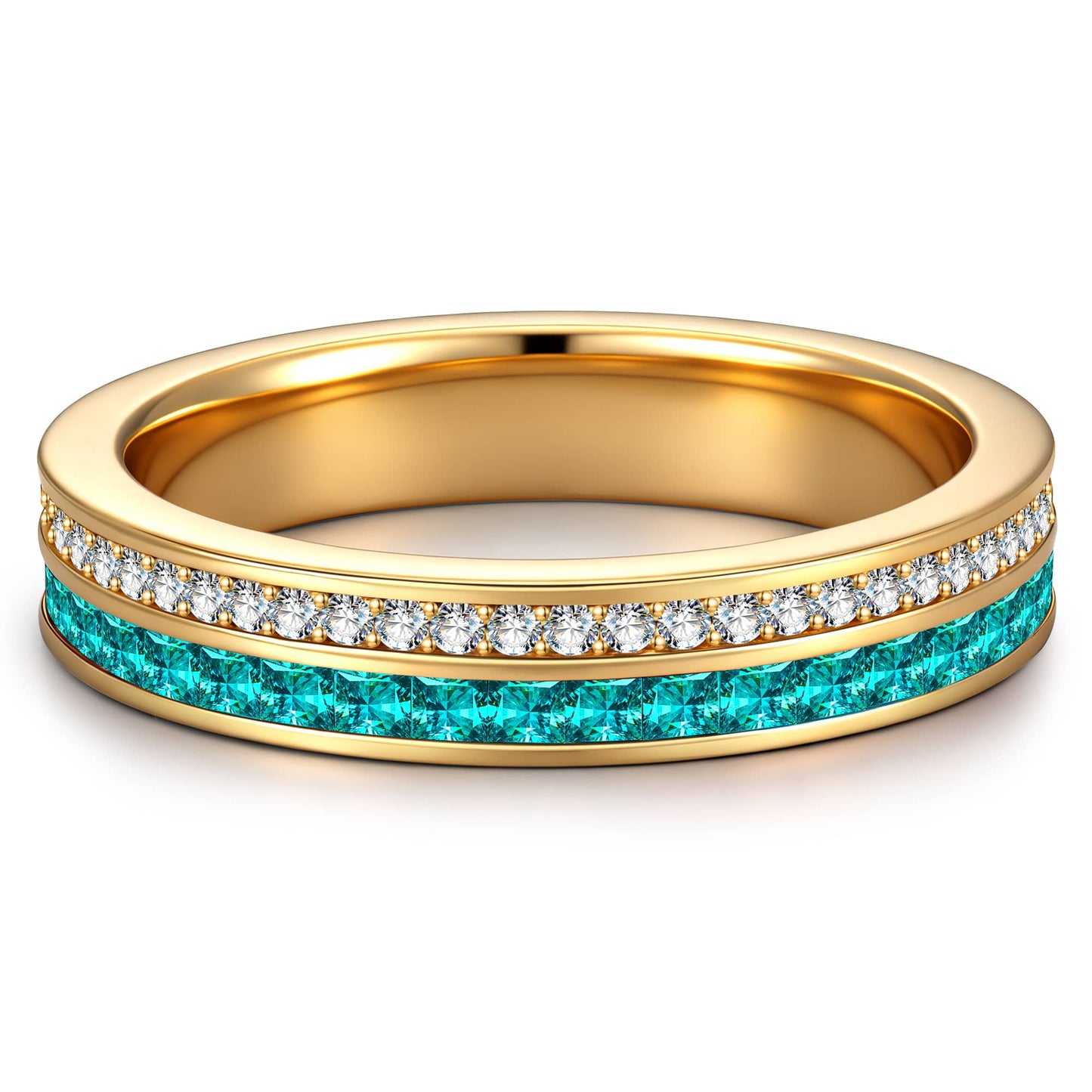 Lab-Certified Paraiba Eternity Band in 14K Gold Plated Tarnish-Resistant Silver (Includes GRC Certification from Gemstone Research Center)