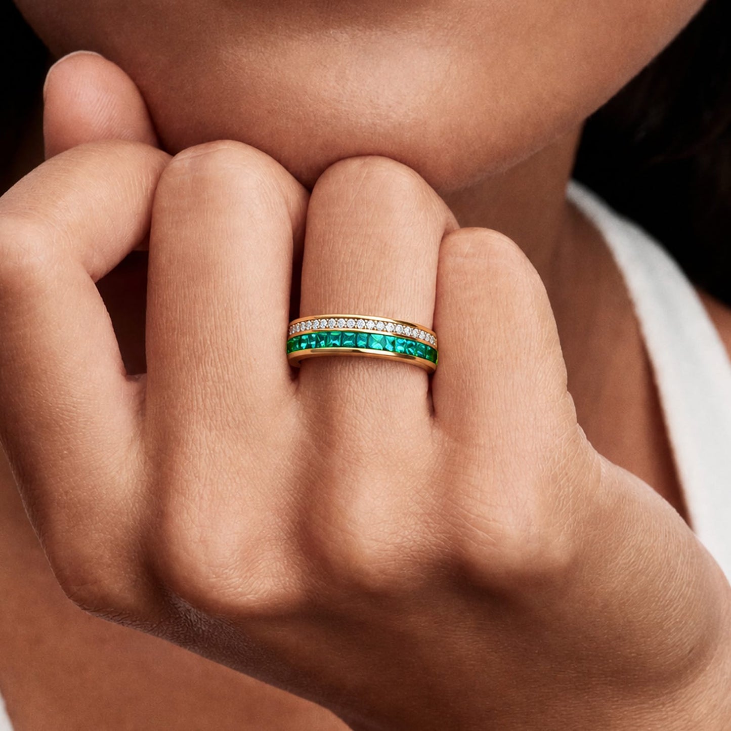 Lab-Certified Paraiba Eternity Band in 14K Gold Plated Tarnish-Resistant Silver (Includes GRC Certification from Gemstone Research Center)