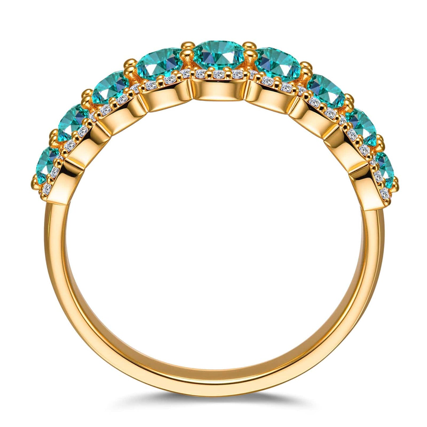 Round Brilliant Cut Electric Lagoon Hue Lab-Certified Paraiba Tourmaline - Half Eternity Ring 14K Yellow Gold Plated (Includes GRC Certification from Gemstone Research Center)