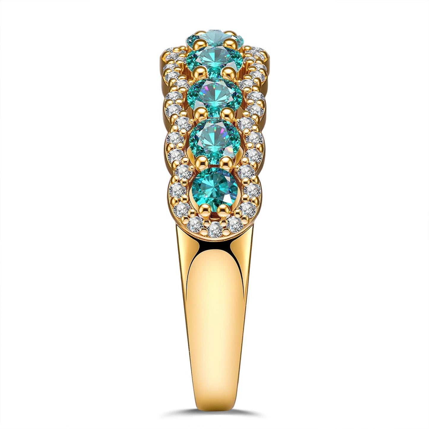 Round Brilliant Cut Electric Lagoon Hue Lab-Certified Paraiba Tourmaline - Half Eternity Ring 14K Yellow Gold Plated (Includes GRC Certification from Gemstone Research Center)