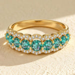 Round Brilliant Cut Electric Lagoon Hue Lab-Certified Paraiba Tourmaline - Half Eternity Ring 14K Yellow Gold Plated (Includes GRC Certification from Gemstone Research Center)