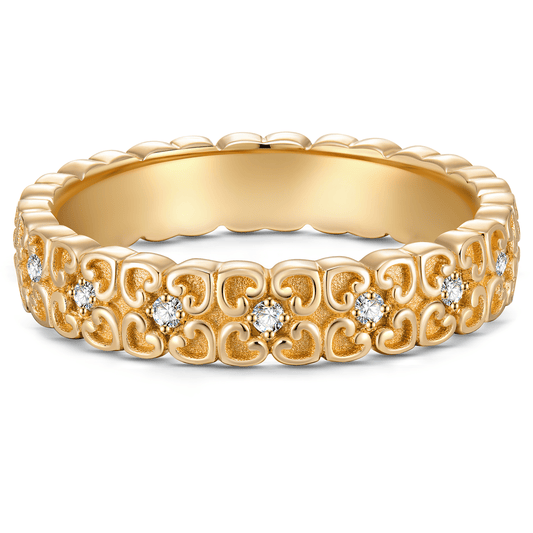 gona- The Destiny Band Ring Round Brilliant Cut Diamond White Lab Zircon Wedding Rings - Forever Wedding Bands 14K Yellow Gold Plated