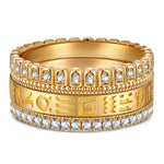 The Destiny Band Ring Round Brilliant Cut Diamond White Lab Zircon Stackable Rings Set Wedding Rings - Forever Wedding Bands 14K Yellow Gold Plated