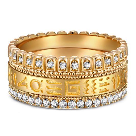 gona- The Destiny Band Ring Round Brilliant Cut Diamond White Lab Zircon Stackable Rings Set Wedding Rings - Forever Wedding Bands 14K Yellow Gold Plated