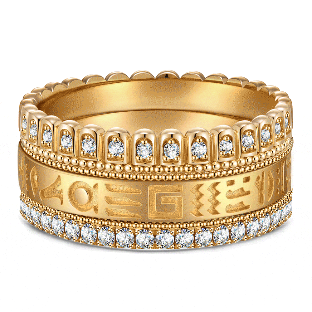 The Destiny Band Ring Round Brilliant Cut Diamond White Lab Zircon Stackable Rings Set Wedding Rings - Forever Wedding Bands 14K Yellow Gold Plated