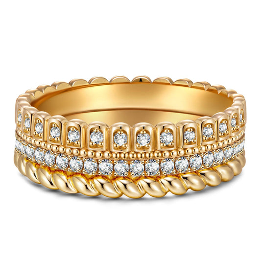 gona- The Destiny Band Ring Round Brilliant Cut Diamond White Lab Zircon Stackable Rings Set Wedding Rings - Forever Wedding Bands 14K Yellow Gold Plated