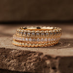 The Destiny Band Ring Round Brilliant Cut Diamond White Lab Zircon Stackable Rings Set Wedding Rings - Forever Wedding Bands 14K Yellow Gold Plated