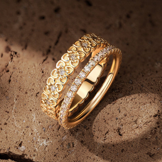 gona- The Destiny Band Ring Round Brilliant Cut Diamond White Lab Zircon Stackable Rings Set Wedding Rings - Forever Wedding Bands 14K Yellow Gold Plated