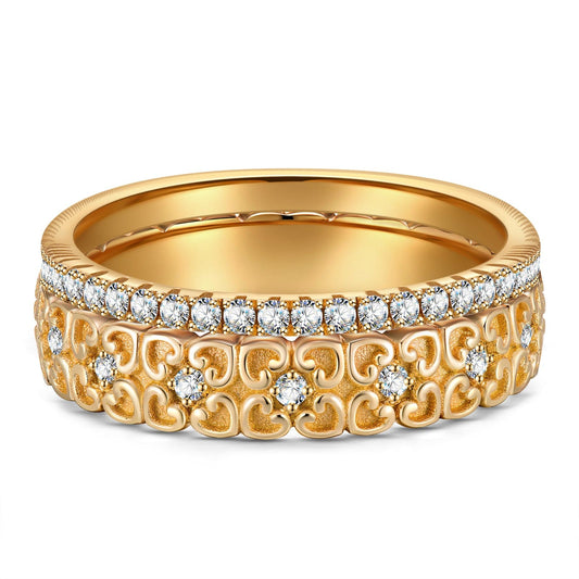 gona- The Destiny Band Ring Round Brilliant Cut Diamond White Lab Zircon Stackable Rings Set Wedding Rings - Forever Wedding Bands 14K Yellow Gold Plated