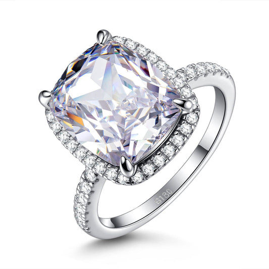 gona- Cushion IceScape Crystal Cut Diamond White Frostfire Zirconia - Halo Classic Engagement Ring White Gold Plated