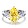 Pear IceScape Crystal Cut Fancy Vivid Yellow Frostfire Zirconia - Three Stone Classic Engagement Ring White Gold Plated